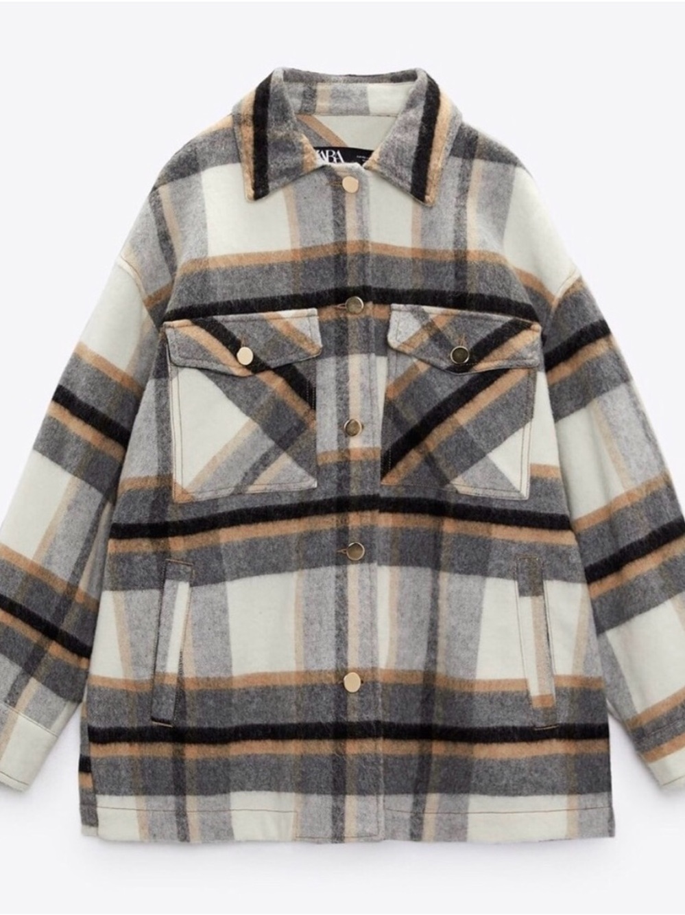 Zara Plaid Brown Black Overshirt Womanโs Jacket Small NWOT